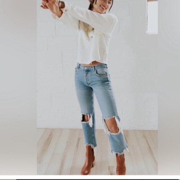 We the free x Free People Maggie Straight Distressed Jeans NWOT - Picture 1 of 6